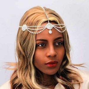 Bling Crystal Hairband Hair Clip 2023 Multi-layer New Flower Pin Cadena de diamantes de imitación Novia Boda Frente Banda femenina Barrette Accesorios de vestir Tocado