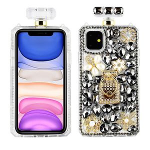 Bling Diamond Chain Perfume Bottle Holder Espejo Fundas para teléfonos para Samsung S10 S9 S20 FE S21 Plus Ultra Note 8 10 9 20 Lite Pro + Rhinestone Case