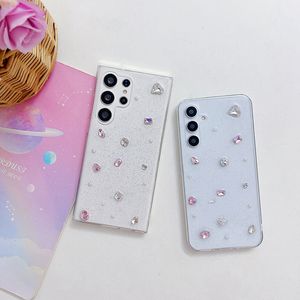 Bling Diamond Hard PC Estuche acrílico para Samsung S23 Ultra S22 Plus Note 20 A24 A34 A54 A14 A73 A53 A23 A13 Pearl Glitter Soft TPU Plástico Clear Rhinestone Clear Phone Cover