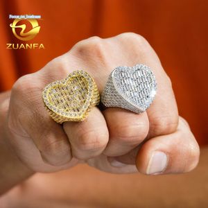 Bling Heart Shape Baguette Cut 5a CZ Men Cuban Ring Hip Hop Ring Cubic Zircon Diamond Brass Band pour hommes