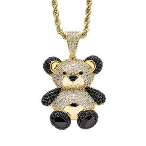 Bling Iced Out Teddy Bear Pingente Pavimentar Cubic Zircon Moda Hip Hop Jóias Panda Colar Para Mulheres Homens Presente X0509