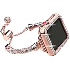 Bracelets et étuis en métal Bling pour Apple Watch 38mm 40mm 41mm 42mm 44mm 45mm Bandes de diamants pour femmes avec pare-chocs en strass Compatible avec iWatch Series 8/7/SE/6/5/4/3/2/1