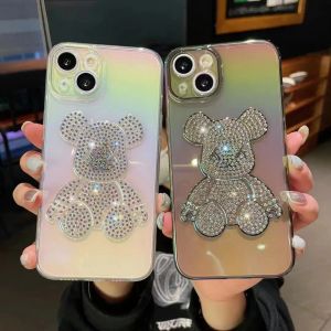 Étuis de téléphone scintillants en forme d'ours mignon, étui en diamant pour iPhone 14 13 12 11 pro max plus, coque en silicone TPU souple à paillettes pour femmes mignonnes