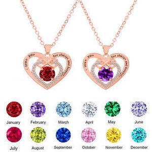 Bling Twelve Colorful Birth Stone Love Heart Collar infinito con diamantes Rose Best Friend Gift Regalos de San Valentín Rose Gold Cubic Zirconia Jewelry para mujeres