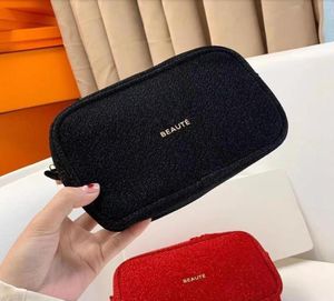 Blinging Black Black Red Fabric Zipper Case Elegant Beauty Cosmetic Case Fashion Makeup Organizer Bag Traitry Box5338604