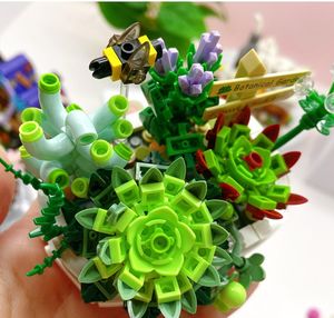 Mini planta suculenta, ladrillos de construcción, ramo de flores, ramo de bloques de construcción, flor artificial, Fiori Secchi Decorativi, modelo, juego de ladrillos, juguete para niña, regalo de Navidad