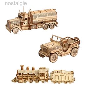 Bloques Modelo de tren 3D Bloques de construcción Kit de juguete DIY Niño Adultos Montaje Rompecabezas Artesanía Locomotora de vapor móvil Camión Coche Rompecabezas de madera 240401