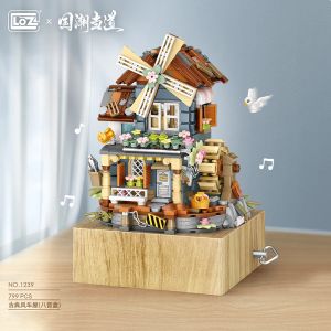 Blocs 799pcs Boîte de musique de Music Windmill Boîtières DIY Vintage Spinning Windmill House Music Box Toys Decor Bricks For Gils Enfants Gift