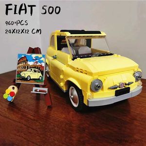 Blocs 960 pièces techniques Fiat 500 blocs de construction 10271 classique jaune voiture modèle créateur assembler véhicule briques jouets pour garçons enfants cadeau