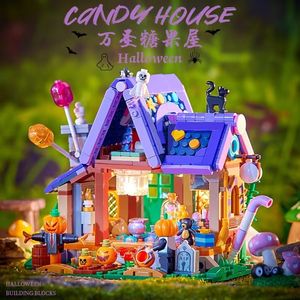 Bloques BALODY mini niños juguetes de construcción casa de Halloween rompecabezas regalo de vacaciones decoración del hogar con iluminación 21052 230721