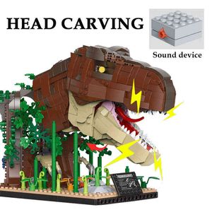 Blocs Blocs Jurassic Dinosaur World Tyrannosaurus rex tête de sculpture modèle Blocs Buildings Goth Beast Dino Park Figures avec sons Bricks Toys T220901