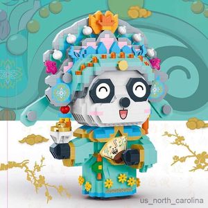 Blocs Style chinois opéra de pékin Panda blocs de construction Image de dessin animé modèle Animal mignon Micro blocs jouets pour filles garçons enfants cadeaux R230907