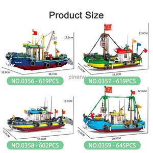 Blocs Ville bateau de pêche navire chalutier blocs de construction modèle bateau pirate mer pêcheur figurines jouets pour enfants enfants cadeau d'anniversaire
