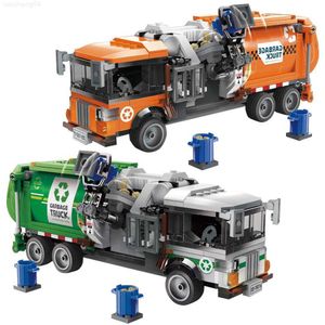 Blocs Ville Série Camion À Ordures Assainissement Véhicule Blocs De Construction De Nettoyage Modèle De Voiture Avec Figure Briques Jouets Pour Enfants Cadeaux D'anniversaire L230724