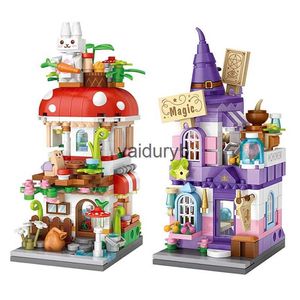 Bloques Vista de la calle de la ciudad Mini bloque de construcción Casa de setas de dibujos animados Casa mágica Modelo de castillo 3D Juguete ensamblado Decoración del hogar Giftvaiduryb