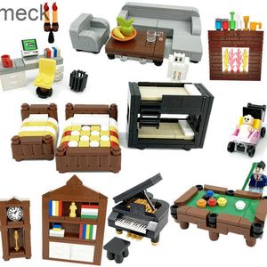 Blocs compatibles ville MOC blocs de construction briques pièces maison meubles cuisine accessoires Kits bricolage enfants jouets lit canapé Piano ordinateur