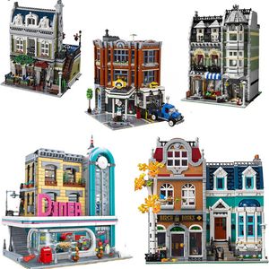 Blocs Creatoring Expert Librairie pour animaux de compagnie Hôtel de ville Centre-ville Diner Modèle Moc Blocs de construction modulaires Banque Café Coin Jouets Parisien 230906