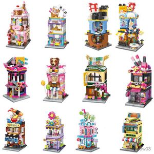 Bloques DIY City Street View Building Blocks City Flower Maquillaje Tienda Cafetería Modelo Arquitecturas Juguetes educativos para niños regalos R230720