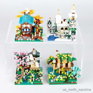 Bloques Micro Street Sakura Tree Windmill Building bloques educación juguetes para niños niña regalo decoración R230907