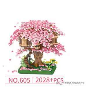 Blocs Mini Sakura Trees House Japanese Oriental Cherry Blossom Micro Building Blocss Tower Brick Child Toy Kid Christmas Gift Gardens R230817