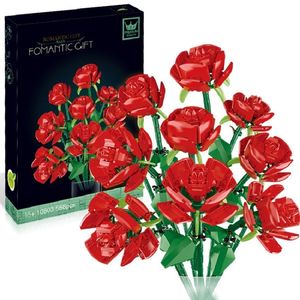 Bloques MOC MOC Rose Rose Flores de construcción Block 3D Plantas Modelo Jardines Diy Ladrillos en macetas Fománticos Kit de la niña Regalo 10803 230817