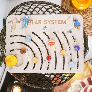 Blocs Montessori Wooden Solar System Planètes Jigsaw Puzzle Toys Enfants Early Education Board Game Set Kids Christmas Gift 230209