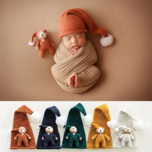 Blocks Newborn Photography Graps Migne Plush Ball Hat + Bear Doll Toys Filles Boys Infant Fotografia Prop Studio Baby Shooting Accessoires