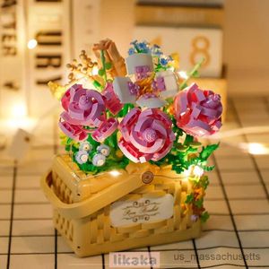 Blocks Plantes Flower mini blocs de construction Rose Basket 3D Modèle B Toys pour filles cadeaux d'anniversaire adultes Blocs de décoration à la maison Toys R230817