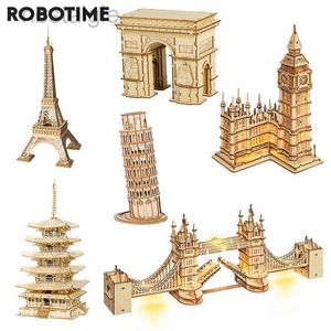 Blocs Robotime 3D Puzzle en bois jeu Big Ben Tower Bridge pagode modèle de construction jouets pour enfants enfants cadeau d'anniversaire 240401
