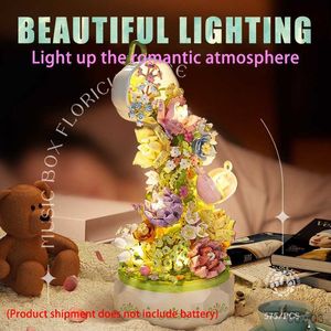 Bloques Flor romántica Iluminación Música Bloque de construcción Decoración para el hogar Anime Creativo Día de San Valentín Juguetes Regalos para niños Adultos R230718