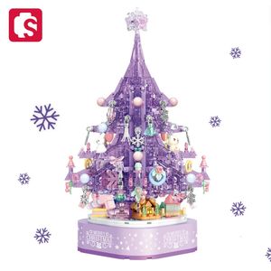 Bloques SEMBO 729 Uds. Luces de árbol de Navidad de sueño púrpura caja de música modelo de construcción juguete creativo regalos de año romántico para niñas 231114