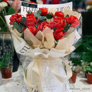 Bloques de venta única romántico rojo/rosa/azul creativo ramo de flores bloques de construcción para siempre amor juguetes para niñas regalo R230617