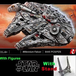 Bloques con stand Millennium Ship Falcon Blocks Kits Compatibles con 05132 Star Bricks Regalos de cumpleaños de Navidad 75192 T240325