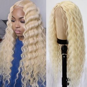 Blonde Lace Front 13x4 Bouclés Synthétique Pour Femme Longue Vague Lâche 613 Fibre Résistant À La Chaleur Aspect Naturel