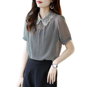 Blouse Femmes Spring Summer Style Murffon Blouses Shirts Lady Casual Short Sleeve Peter Pan Collar Murffon Blouses Tops DF4186