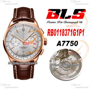 BLS V2 Premier B01 ETA A7750 Cronógrafo automático Reloj para hombre 42 Oro rosa Esfera plateada Cuero marrón RB0118371G1P1 Super Edition Reloj Hombre Puretime L12