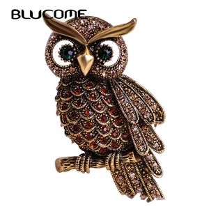 Blucome Vintage búho broche ramillete bufanda Clip cristal loros Broches solapa Pin Broches joyería mujer señora suéter sombreros hebillas