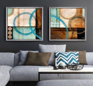 Círculos azules y marrones pintura abstracta moderna impresiones en lienzo póster de oficina cuadros decoración para sala de estar hogar decor5030051