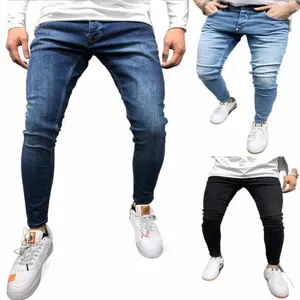 Bleu Noir Satine Jeans Hommes Taille Élastique Pantalon Crayon Skinny Jeans Hommes 2022 Stretch Pantalon Ripped Streetwear Mens Denim Jeans v6eY #