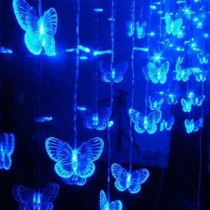 Mariposa azul LED Cortina Icicle LUCES LED Holiday String Fairy Lights Año Garland Wedding Party Decoración 3.5m 96 Bombillas 201203