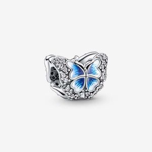Breloque scintillante papillon bleu Pandoras en argent sterling 925, ensemble de breloques de luxe, fabrication de bracelets, breloques en perles, collier de créateur, pendentif, boîte d'origine, vente en gros