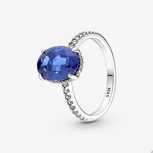 Bagues de mariage en cristal bleu avec diamants pour Pandora Sparkling Statement Halo Ring Set bijoux de créateur pour femmes filles 100% 925 bague de luxe en argent avec boîte d'origine