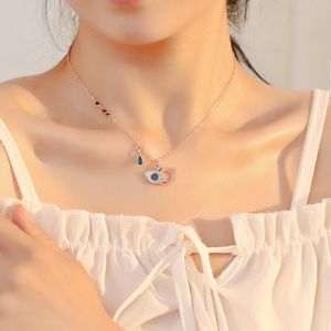 Collier avec pendentif mauvais œil, or Rose, cristal, yeux bleus, pour femmes et filles, bijoux à la mode