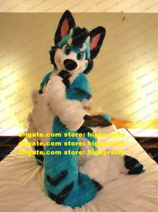 Disfraz de Mascota peluda de pelo largo azul Husky Dog Fox Wolf Fursuit personaje de dibujos animados para adultos reunión bienvenida salón de belleza zz7579