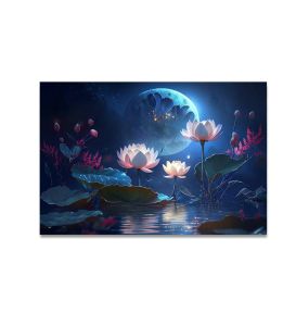 Pintura en lienzo de flor de loto azul, arte de pared de paisaje de lirio de agua, reproducción de imagen al óleo grande, regalos de decoración del hogar pintados a mano