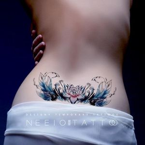 Tatuaje de loto azul tatuajes falsos duraderos simples para mujer hombres ala pluma tatuajes temporales Sexy Abdomen brazo arte tatuaje pegatinas