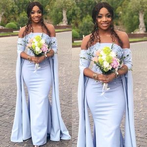 Robes de demoiselle d'honneur sirène bleue africaine Nigeria hors de l'épaule manches longues robe de demoiselle d'honneur robe d'invité de mariage en dentelle Bohemain BD9035