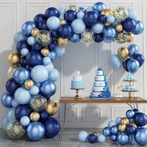 Kit de guirlande de ballons métalliques bleus, confettis dorés, arc de ballons, décoration de fête d'anniversaire, mariage pour enfants, fête prénatale, garçon 231220
