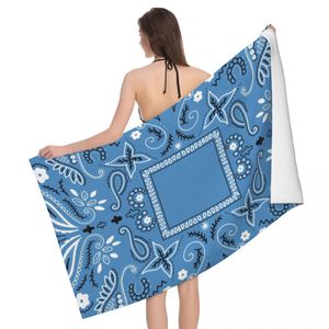 Toalla de playa de baño de microfibra súper suave con patrón de Bandana de Paisley azul, toallas de Sauna de ducha con textura Floral bohemia de secado rápido