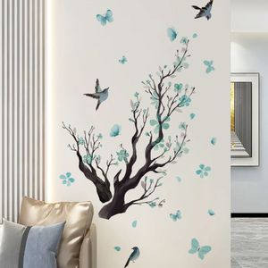 Bleu pétales Branches oiseaux Stickers muraux salon fond décoration de la maison papier peint chambre décor auto-adhésif décalcomanies